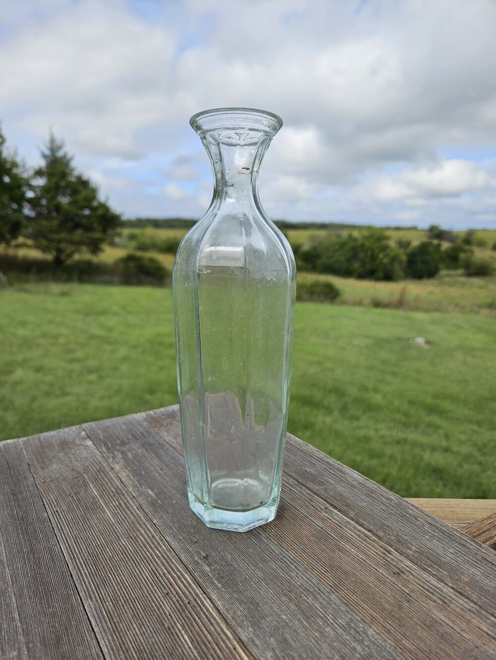 Vintage Clear Glass Fluted Paneled Bud Vase Bottle Deco Boho Flower Centerpiece
